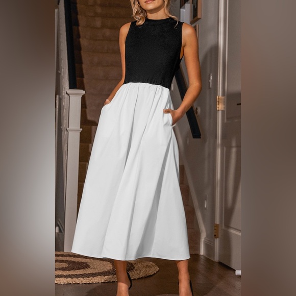 Black High Neck Tank & White Skirt Maxi Dress Size L - Picture 2 of 5